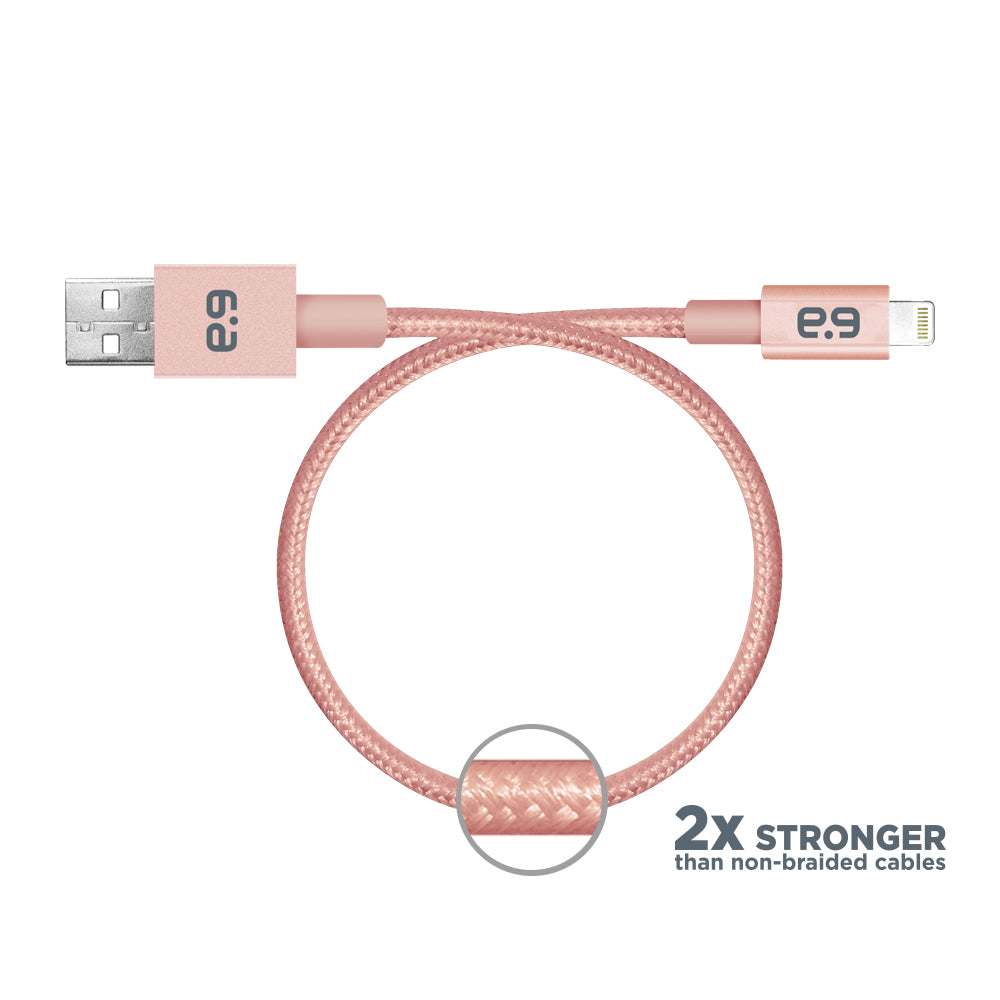 4ft Lightning to USB-A Metallic Braided Cable - Rose Gold