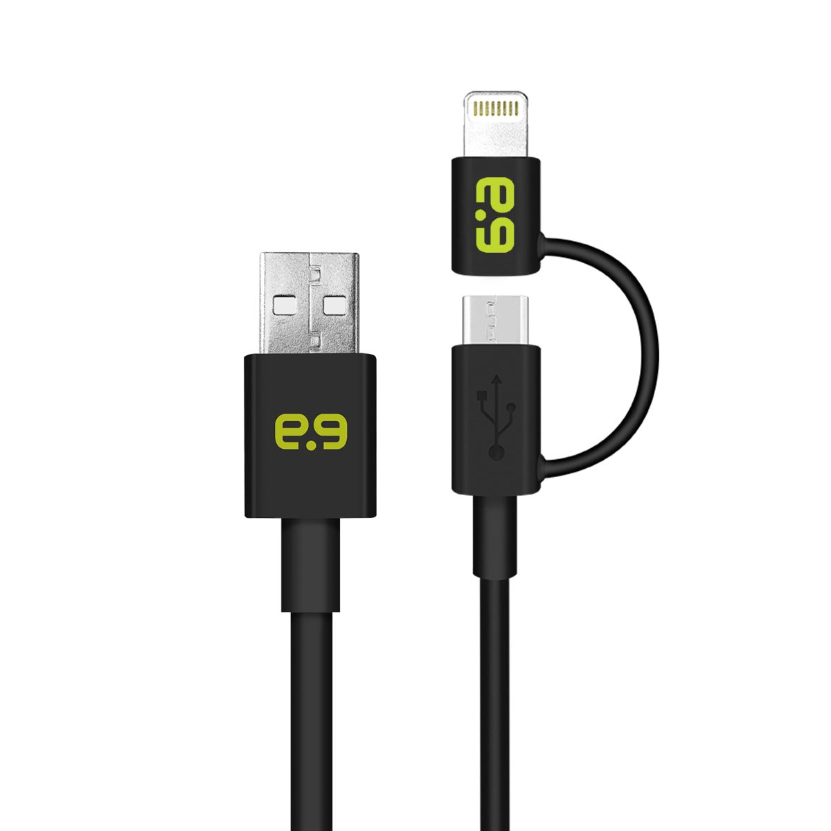 9 inch 2-in-1 Micro USB and Lightning Cable - Black