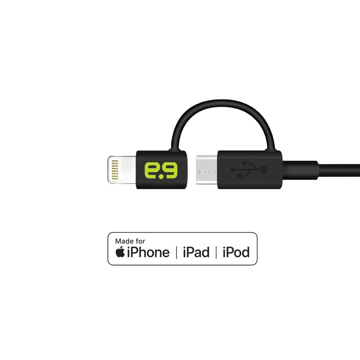 9 inch 2-in-1 Micro USB and Lightning Cable - Black
