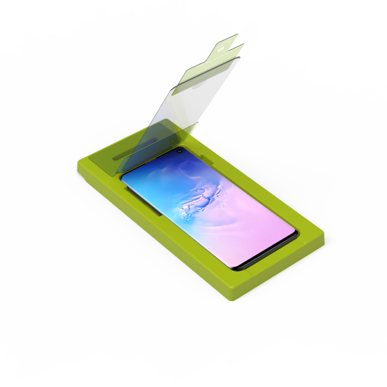 Samsung Galaxy S10 High-Definition Curved Glass Screen Protector with Fingerprint Sensor Ready and Black Borders and Alignment Tray